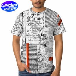 Op maat gemaakt T-shirt met volledige print voor volwassenen, heren en dames, ademend, zweetabsorptie, dubbele vouwmanchetten, krimpt niet, vervormt niet, polyester, retro, 202 g, kleurcontrast