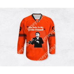 Custom Al Pacino 9 Scarface 'Zeg hallo tegen mijn kleine vriend' Orange Hockey Jersey Nieuwe top gestikt S-M-L-XL-XXL-3XL-4XL-5XL-6XLL