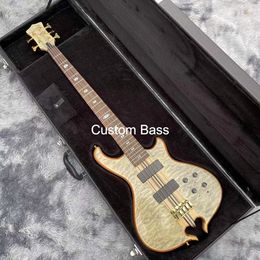 Custom Alem Style Grand Electric Bass Guitar 5 cuerdas Bajo Diapasón de ébano Fábrica Burst Maple Top Cuello a través del cuerpo