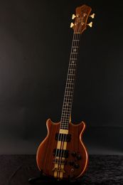 Custom Alembic Brown Ash 4-snarige elektrische basgitaar met hals, 5 lagen hals, gouden hardware, abalone inleg