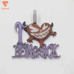 Aangepaste Allerheiligen Mode-sieraden Sier VVS Moissanite Hiphop Driekleurige Evil Heart 3D Art Font Letter Hanger