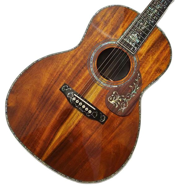Guitarra Aaaaa Ooo de madera de Koa totalmente maciza personalizada con cabezal ranurado, guitarra acústica de salón estilo 45