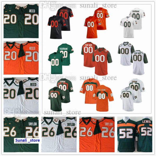 Ropa de fútbol americano personalizada Miami Hurricanes Man College 20 Ed Reed Jerseys 26 Sean Taylor 5 Andre Johnson 47 Michael Irvin 52 Ray