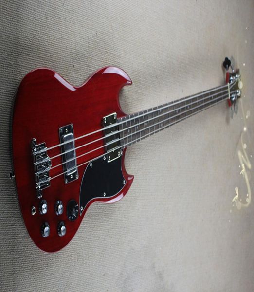 Custom Angus Young 4 cordes Bass Cherry SG Double Cutway Solid Body Guitare basse électrique 5 interrupteur à bascule Mini Bridge Pickup Chrom8995597