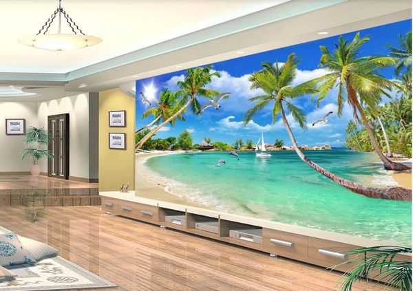 Personalizados fondo del árbol de coco de TV de pared hermoso paisaje de playa fondos de pantalla fondos de pantalla de cualquier