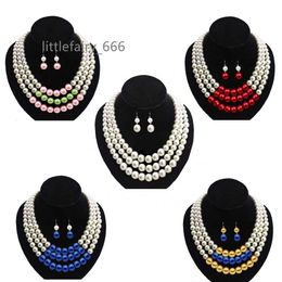 Personnalisé n'importe quelle couleur 3 couches collier de perles ensemble de bijoux de boucles d'oreilles Zeta disponible en différentes couleurs accessoire de bijoux de perles pour femme