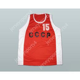 Aangepast Elke naam Elk team ARVYDAS SABONIS SOVJET-UNIE CCCP 15 BASKETBALJERSEY Alle gestikte maten SML XL XXL 3XL 4XL 5XL 6XL Topkwaliteit