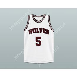 Custom elke naam elk team Hakim 5 Wolves High School Basketball Jersey All gestikte maat S-6XL topkwaliteit