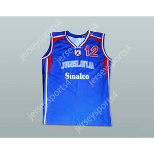 Aangepast elke naam Een team Vlade Divac 12 Joegoslavië Basketball jersey Stitch genaaid elke speler alle gestikte maat S M L XL XXL 3XL 4XL 5XL 6XL TOP Kwaliteit