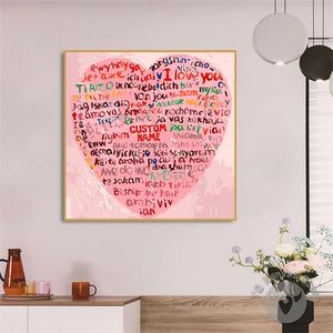Personalizado cualquier nombre lienzo pintura 100 idiomas te amo cartel imagen personalizada para la habitación decoración de la pared del hogar regalo sin marco 220702