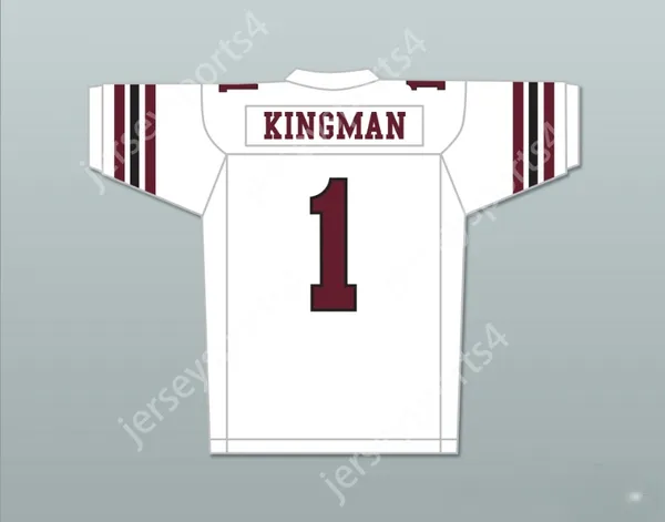 Custom tout numéro de nom Mens Youth / Kids Dwayne Johnson Joe Kingman 1 Boston Rebels Away Football Jersey inclut la ligue Patch Top Centred S-6XL