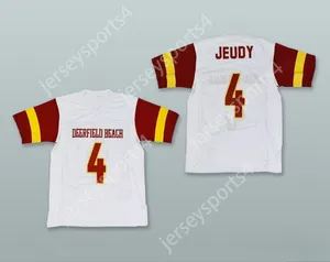 Personalizado cualquier número de nombre para hombres Jóvenes/niños Jerry Jeudy 4 Deerfield Beach High School White Football Jersey Stitched S-6XL