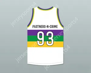 Aangepaste naamnummer Mens Mens Jeugd/Kids Partners-N-crime 93 Nola Bounce White Basketball Jersey Top gestikt S-6XL