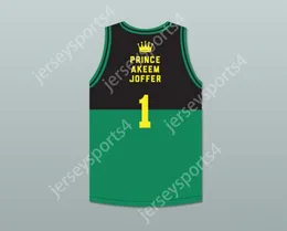 Custom Any Nom Number Mens Youth / Kids Prince Akeem Joffer 1 Country africain fictif Jersey de basket-ball noir / vert Top cousé S-6XL