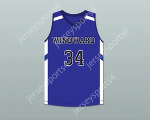 Custom Any Nom Number Mens Youth / Kids Shareef O'Neal 34 Windward School Wildcats Blue Basketball Jersey 1 Top cousé S-6XL