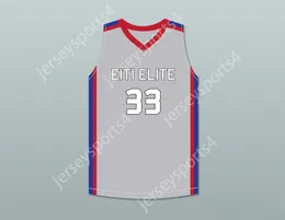 Aangepaste naamnummer Heren Jeugd/Kinderen Tacko Fall 33 Elke 1 Teach 1 Elite Aau Gray Basketball Jersey 1 Top gestikte S-6XL