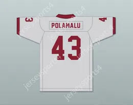 Aangepaste naamnummer Heren Jeugd/Kids Troy Polamalu 43 Douglas High School Trojans Gray Football Jersey 1 Top gestikte S-6XL