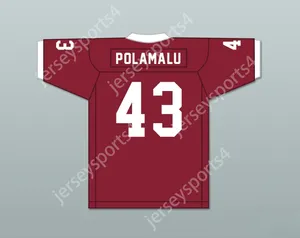 Custom elk naamnummer Mens Jeugd Troy Polamalu 43 Douglas High School Trojans Crimson Red Football Jersey 1 Top gestikte S-6XL