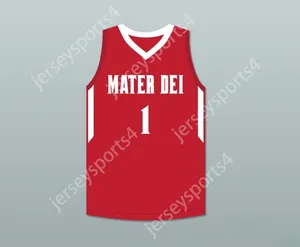 Custom tout numéro de nom Youth / Kids Bol Bol 1 Mater Dei High School Red Basketball Jersey 2 Top cousé S-6XL