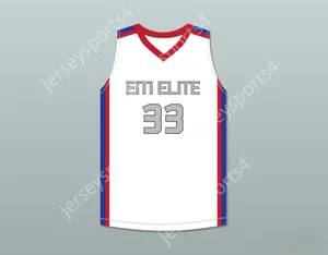 Aangepast elk nummer heren jeugd/kinderen tacko val 33 elk 1 leer 1 elite aau witte basketbal jersey 2 top gestikt s-6xl