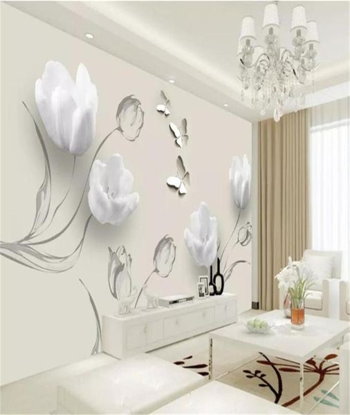 Custom Any taille 3d fleur peint mode mode simple tulip papillon salon chambre cuisine décor intérieur fonds d'écran mural mur co8410464