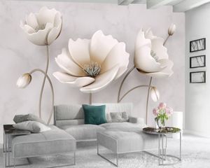 Papier peint floral 3D personnalisé Nordic élégant fleur de marbre Texture de la décoration de la maison Salon Chambre à coucher Cuisine Mur couverture Fonds d'écran mural