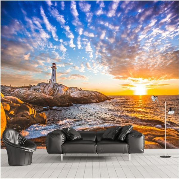 Toute taille sur mesure murale Fonds d'écran 3D de la mode moderne, Coucher de soleil, phare autocollant mur