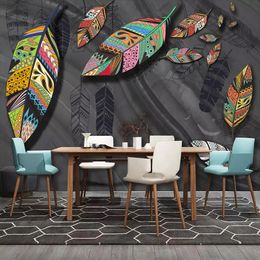 Peinture murale 3D personnalisée de toutes tailles, papier peint imperméable avec plumes colorées abstraites, pour salon, chambre à coucher, Restaurant