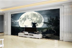 Custom Any Size 3d Wallpaper Dream Night Pareja Lobo 3d Animal Wall paper 3D WallPaper Home Decor Custom