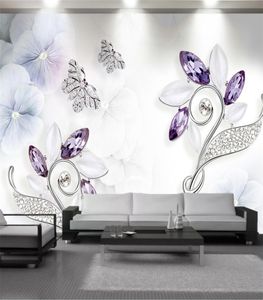 Custom n'importe quelle taille 3d papier peint en cristal en cristal floral de papillons de papillon salon canapé télévisé décoration murale pelle murale 4169495