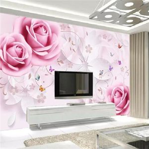 Custom Elke Grootte 3d Behang Rose Driedimensionale Bloem Vlinder Vliegende TV Achtergrond Wanddecoratie Muurschildering Wallpapers284z