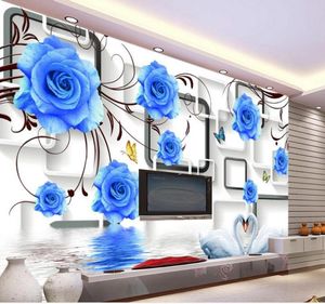 Aangepaste maat Blue Rose Swan 3D TV Wall Mural 3D Wallpaper 3D Wall Papers voor tv -achtergrond5646462
