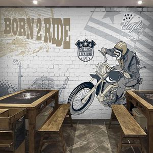 Papel pintado Mural personalizado de cualquier tamaño 3D Retro motocicleta Graffiti pared de ladrillo Fresco restaurante café KTV fondo pintura de pared 3 D