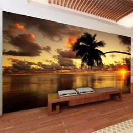 Custom elke maat muurschildering behang 3d zonsondergang landschap kokosnoot boom hemel foto muur papier woonkamer TV slaapkamer papel de parede 3 D