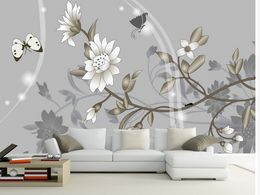 Aangepaste elke maat muurschildering behang 3D behang woonkamer bloemmotief vlinder fotowand papier 3D home decor woonkamer wandbekleding