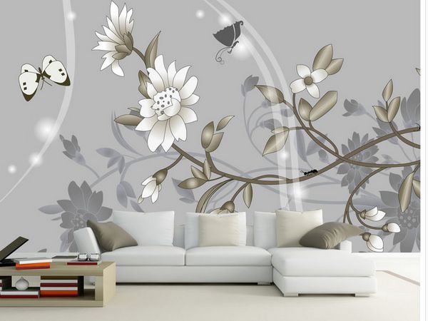 Personnalisé n'importe quelle taille papier peint mural 3D papier peint salon motif floral papillon photo papier peint 3D décor à la maison salon revêtement mural