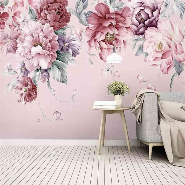 Custom Any Size Mural Wallpaper Modern Pastoral Flowers Pintado a mano Po Wall Paper Living Room Wedding House Papel De Parede 210722