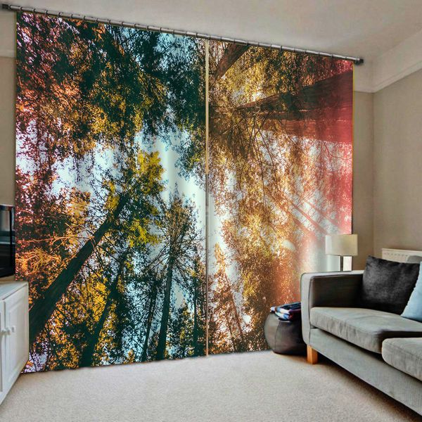 Rideaux occultants 3d avec photo de grands arbres forestiers, personnalisés de toutes tailles, rideaux occultants de luxe pour salon et chambre à coucher, taille personnalisée