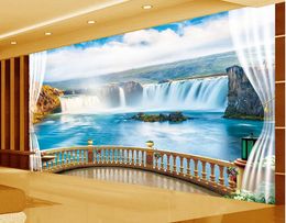 Aangepast elke maat Waterval TV Muursticker 3D Wallpaper 3D Muurdocumenten voor TV-achtergrond