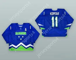 Anze Kopitar 11 personalizado 11 Eslovenia National Team Blue Hockey Jersey Top cosido S-M-L-XL-XXL-3XL-4XL-5XL-6XL