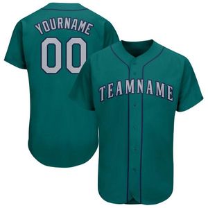 Custom Aqua Grey-Navy Baseball Jersey