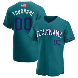 Camiseta de béisbol personalizada con bandera americana auténtica, color morado y blanco, color aguamarina