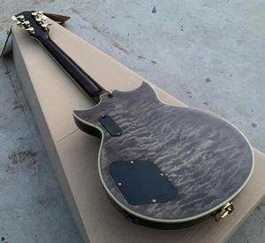 Custom Archtop Noir Matelassé Érable Semi Creux Corps SG Guitare Électrique Bigs Tremolo Cordier Or Matériel Noir Pickguard5142636