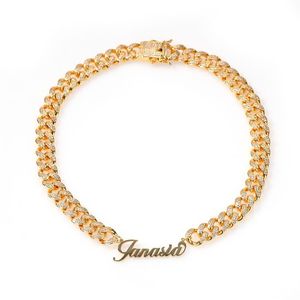 Aangepaste kunstlettertype Naam Miami Cuban Link ketting goud verzilverde luxe micro verhard CZ Cuban verbinding Chain207W