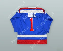 Aangepaste arturs irbe 1 dinamo riga blauwe hockey jersey top gestikt s-m-l-xl-xxl-3xl-4xl-5xl-6xl