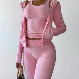 Aangepaste herfst nieuwe streetwear bodysuit trainingspakken 2022 roze badstof vest korte sweatshirt broek 4 tweedelige set voor vrouwen