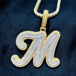 Aangepaste AZ Cut volledige echte ijzige stokbrood cursieve letters hanger ketting goud zilver Cubic Zirconia mannen vrouwen met 24 inch touw Chain2463