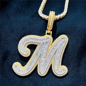 Aangepaste AZ Cut volledige echte ijzige stokbrood cursieve letters hanger ketting goud zilver Cubic Zirconia mannen vrouwen met 24 inch touw Chain229I