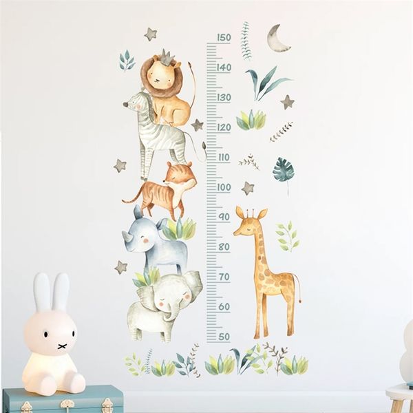 Personnalisé Bébé Nom Croissance Graphique Règle Lion Animal Aquarelle Stickers Muraux Vinyle Amovible Sticker Mural Enfants Chambre Décor À La Maison 220613