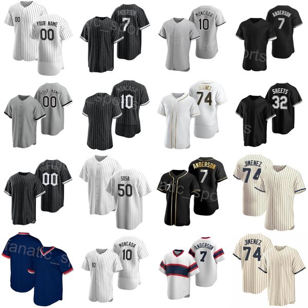 Béisbol personalizado 7 Tim Anderson Jersey 10 Yoan Moncada 30 Jake Burger 50 Lenyn Sosa 32 Gavin Sheets 74 Eloy Jimenez 84 Dylan Cease Pinstripe Cool Base Man Kids Woman B-W